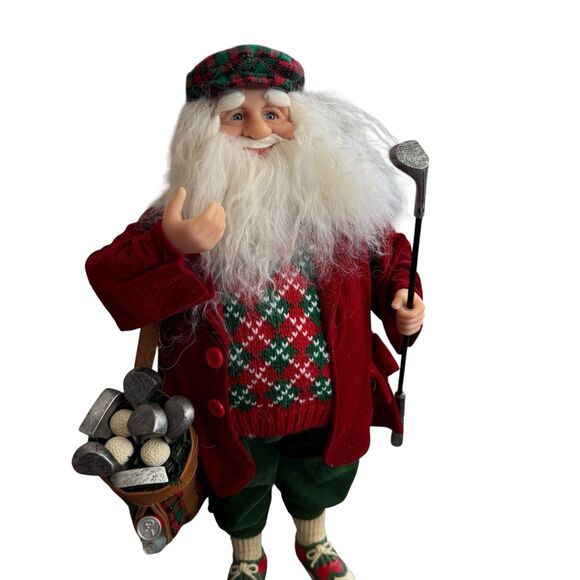 Big 17.25" Joyous Golf Golfer Santa Figure Bringing Holiday Cheer - Picture 3 of 8